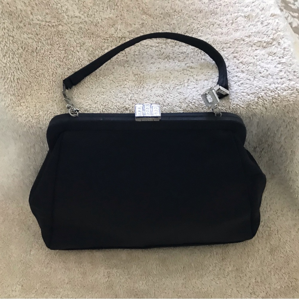 Kenneth Jay Lane Black Shoulder Bag with Silver Accents - Picture 5 of 7